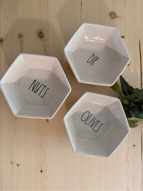 Set of 3 service dishes Rae Dunn nuts olives dip hexagon